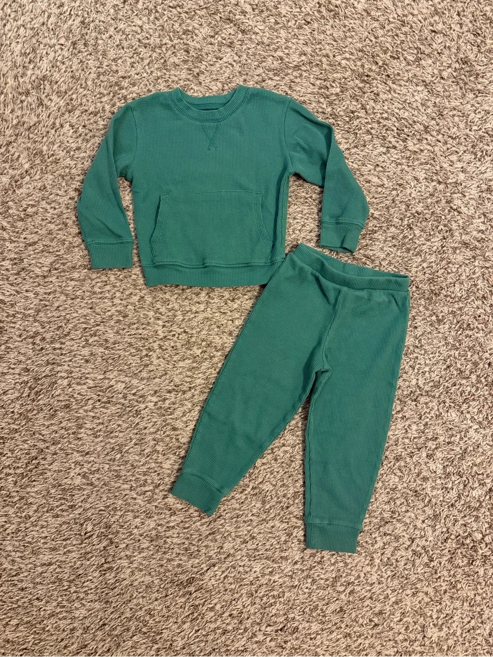 Kids Green Waffle Knit Sweatshirt & Jogger Set